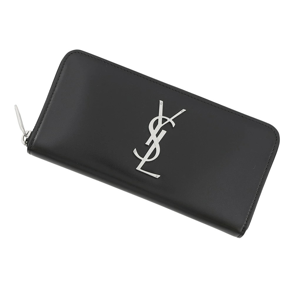 Saint Laurent Paris Long Wallet YSL Round Zipper Calf Leather Black